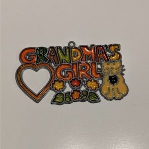 Grandma’s Girl Ornament – Yellow, Green, & Orange Cat with Heart & Flowers